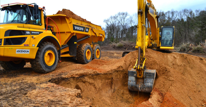 Excavator digging land